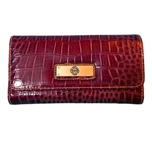 Treviso Plum Crocodile Pattern Wallet Double Snap Closure Zippered Coin Pocket